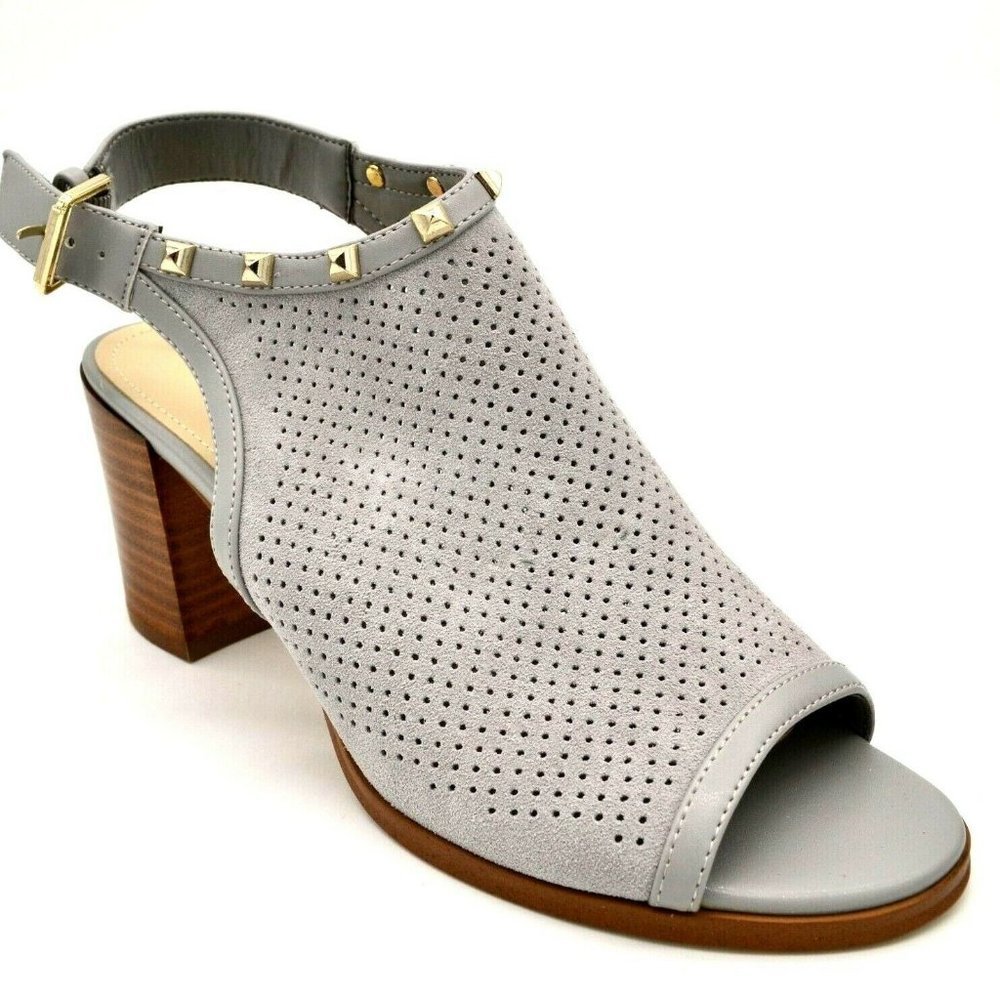 Marc Fisher Womens Parso Suede Stud City Perforated Heeled Sandals Grey NEW
